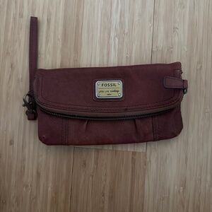 Fossil clutch wristlet brown leather bag